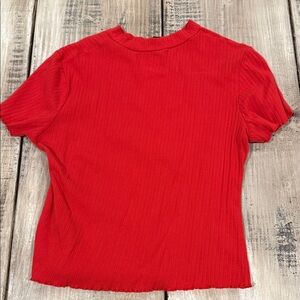 SHEIN Vibrant Red Ribbed Short Sleeve Top